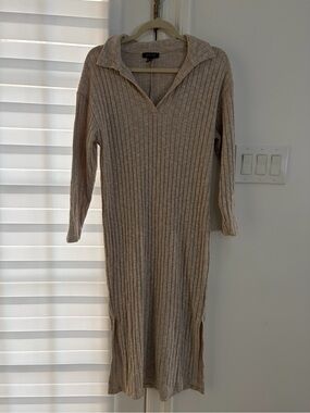 New Look Taupe Ribbed Collar Midi Dress